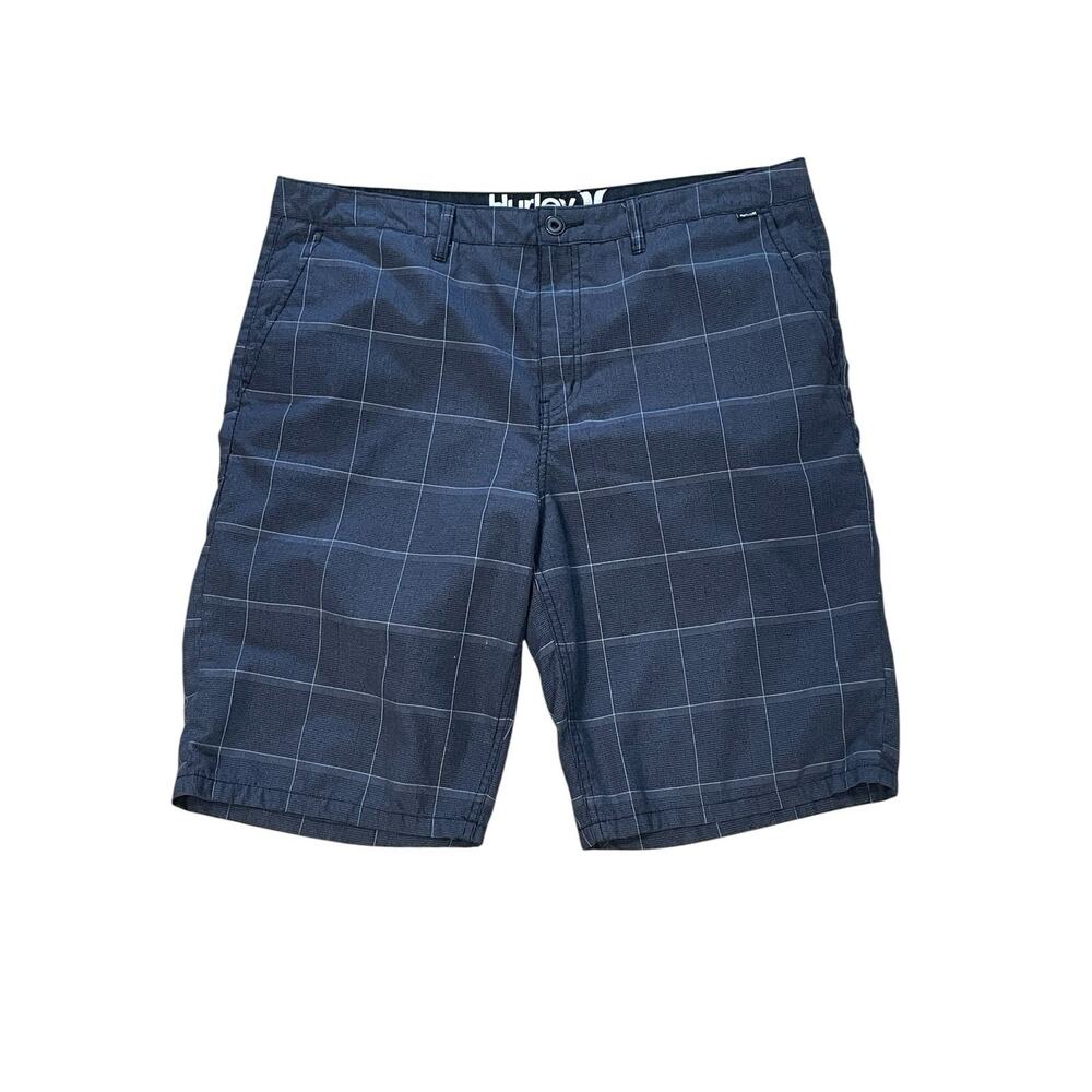 Hurley Casual Chino Shorts Men’s 38 Gray Plaid Bermuda Board Beach Skater -EUC